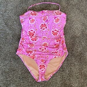 J. Crew Pink Floral Side Ruched Swimsuit Sz.18 One Piece NWT,